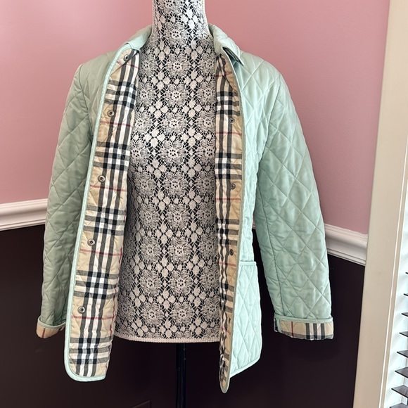 Lightly Worn Burberry Quilted Jacket With Snaps, Authentic Mint Green, S - Picture 7 of 11